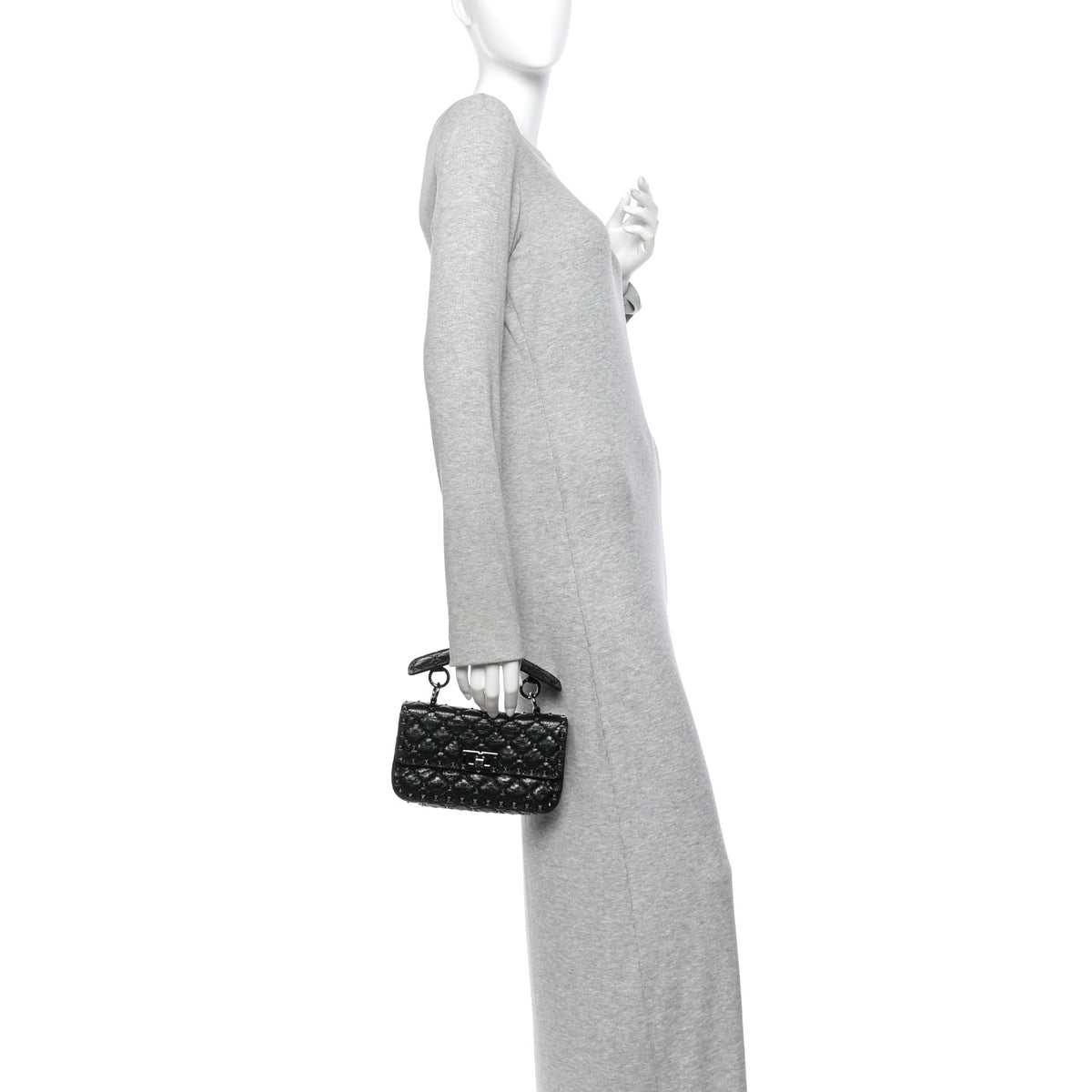Craquele Nappa Small Rockstud Spike Shoulder Bag Black