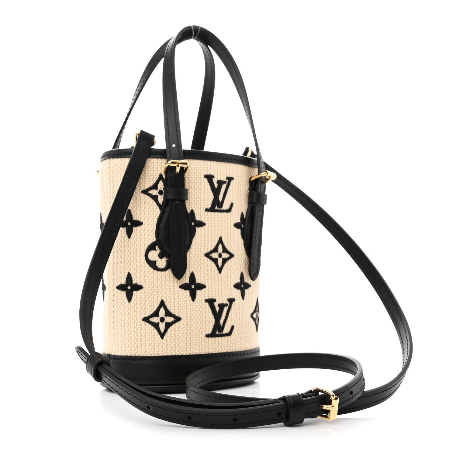 Louis Vuitton Cotton Calfskin Monogram Nano Bucket Bag Black 4 of 12