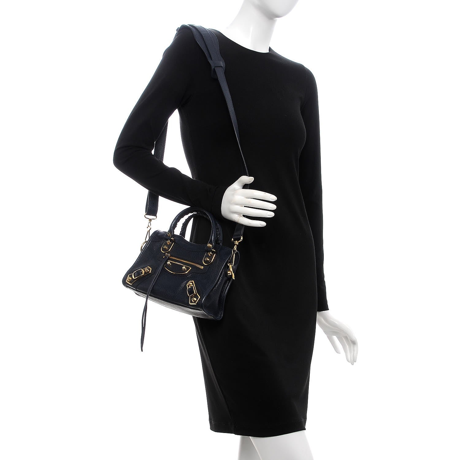 Balenciaga Chevre Gold Metallic Edge Hardware Mini City Bleu Nuit 2 of 9