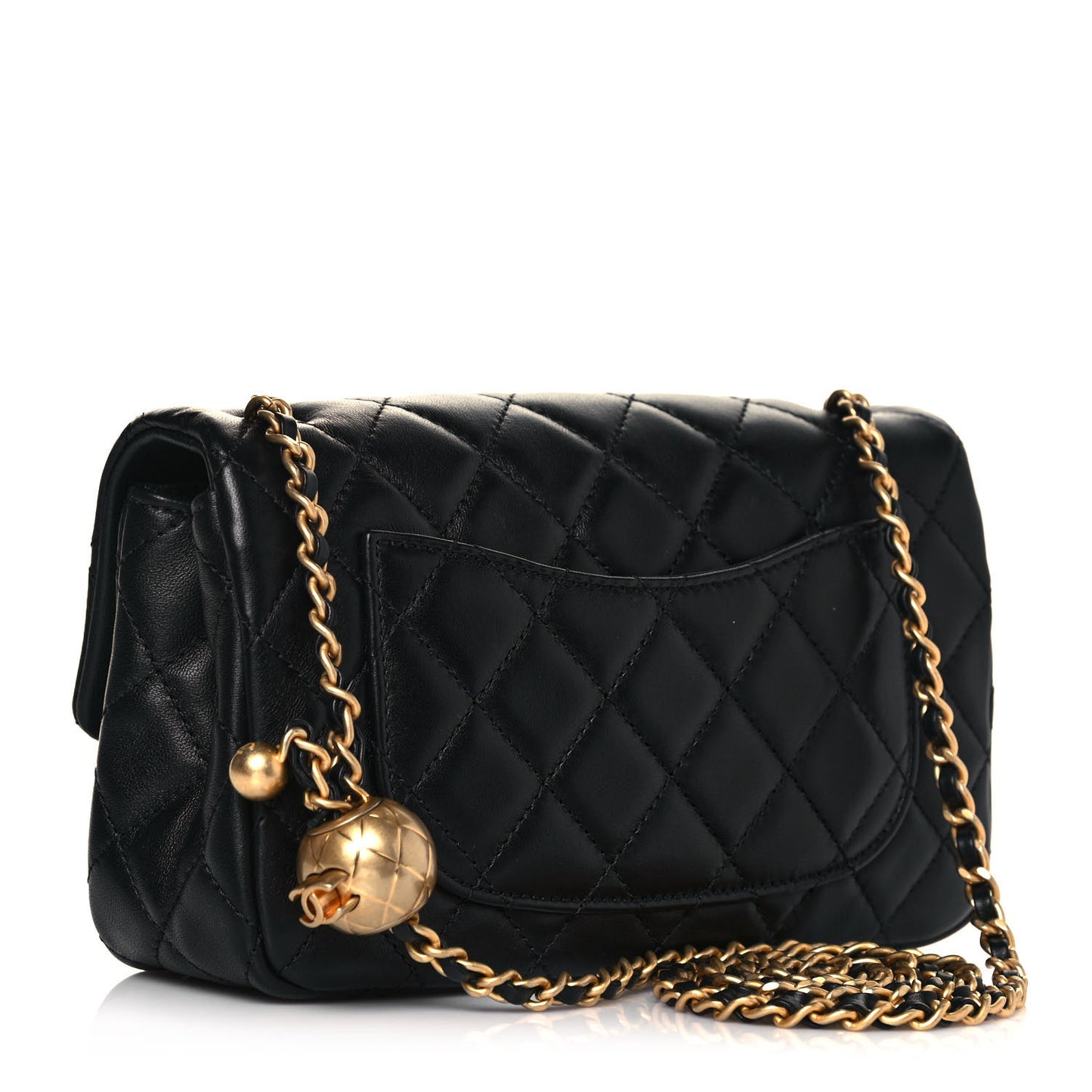 Lambskin Quilted Mini Rectangular Pearl Crush Flap Black