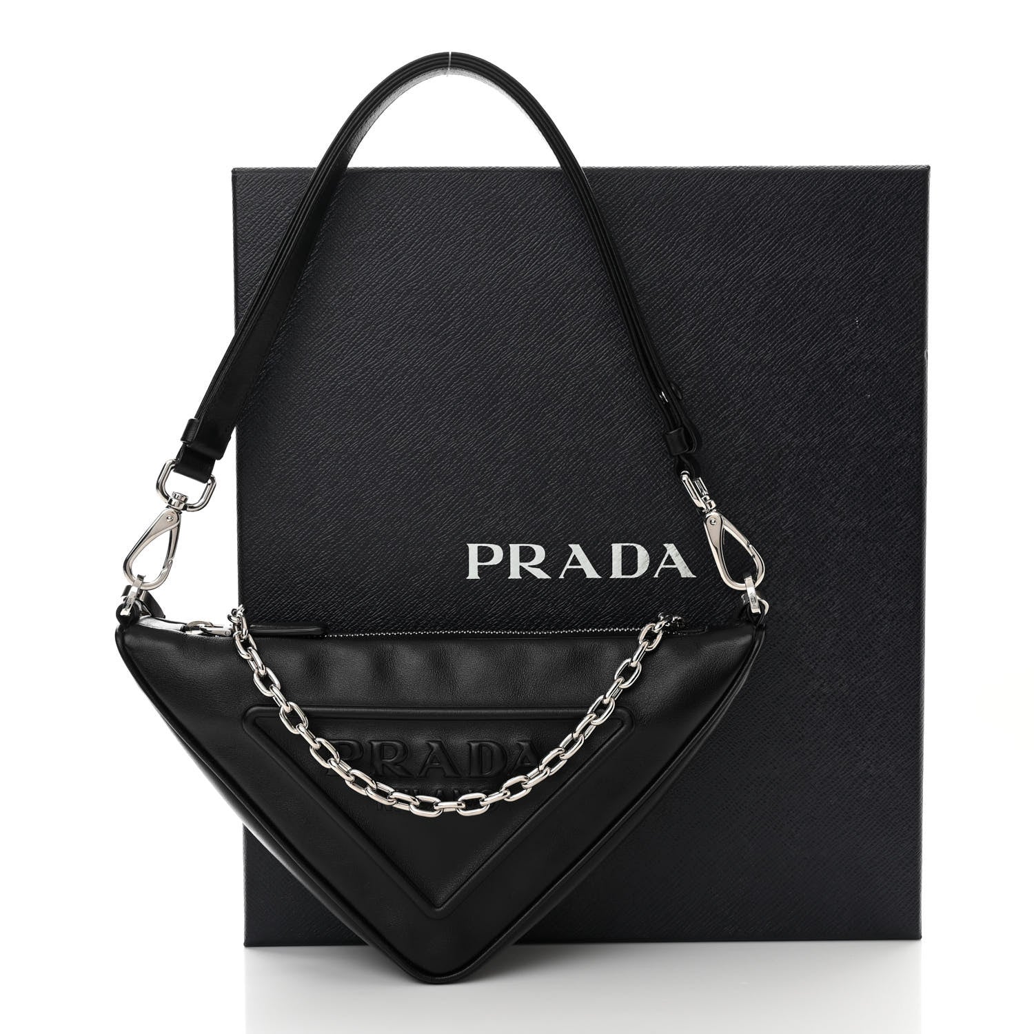 Prada Grace Lux Triangle Logo Embossed Mini Triangle Bag Black 9 of 9
