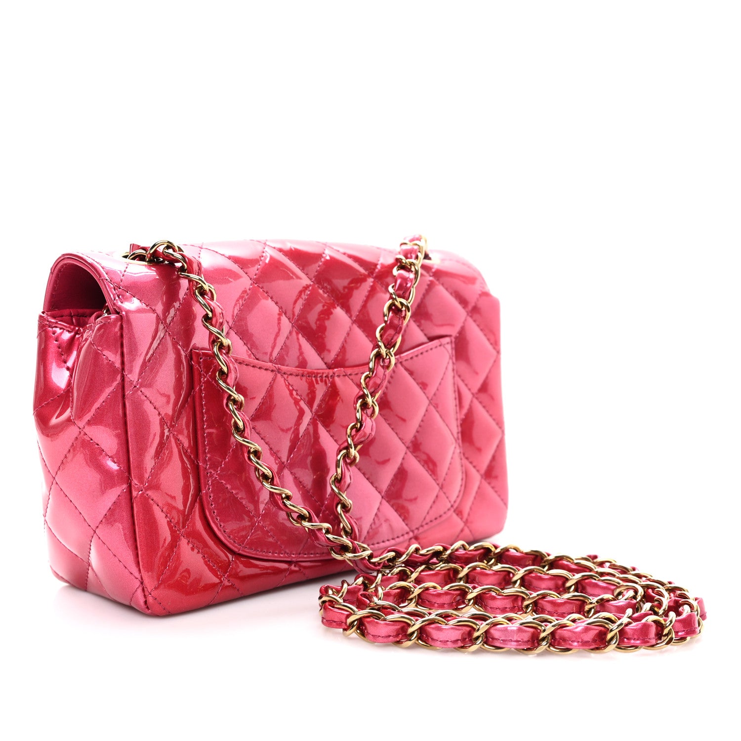 Chanel Shaded Patent Calfskin Quilted Mini Rectangular Flap Pink Dark Pink 3 of 10