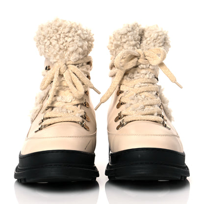 Chanel Calfskin Shearling CC Lace Up Boots 38 Light Beige Ivory 2 of 8