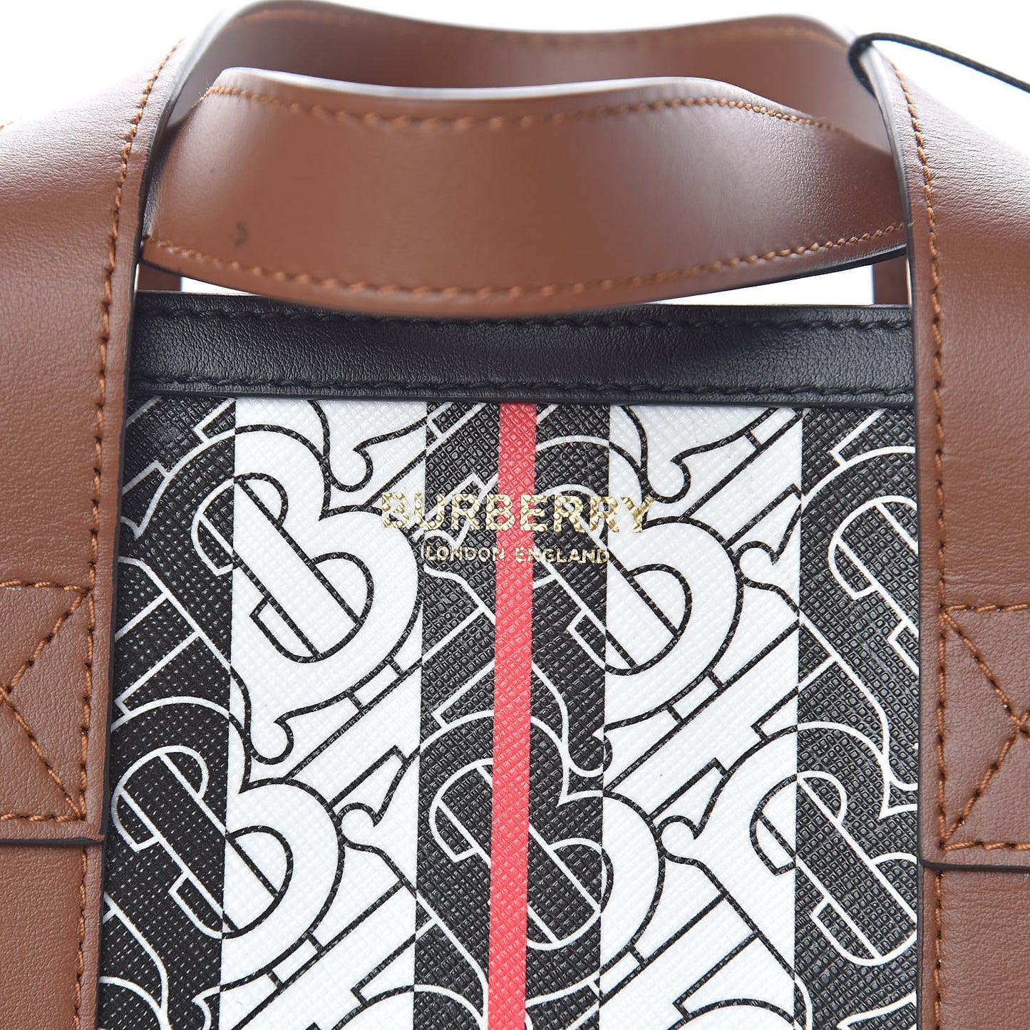 E-Canvas Monogram Stripe Portrait Tote Bag Bridle Brown