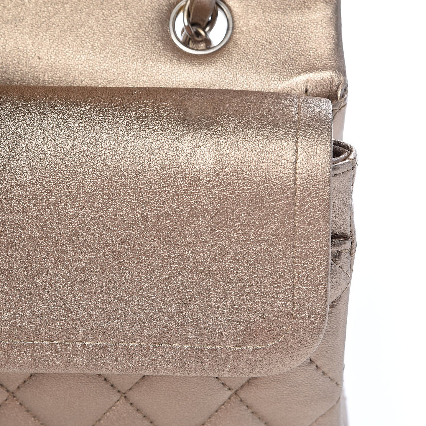 Metallic Lambskin Quilted Medium Double Flap Gold