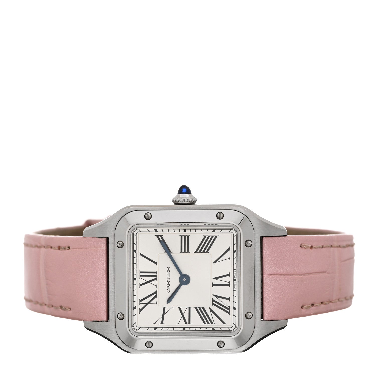 Cartier Stainless Steel Alligator 27.5mm Santos Dumont Quartz Watch Pink 2 of 5