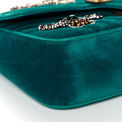 Gucci Velvet Matelasse Embroidered Mini GG Marmont Shoulder Bag Pavone Cyan 9 of 13