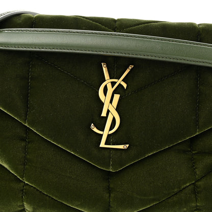 Saint Laurent Velvet Quilted Small Loulou Puffer Monogram Chain Satchel Kaki Musk 9 of 11