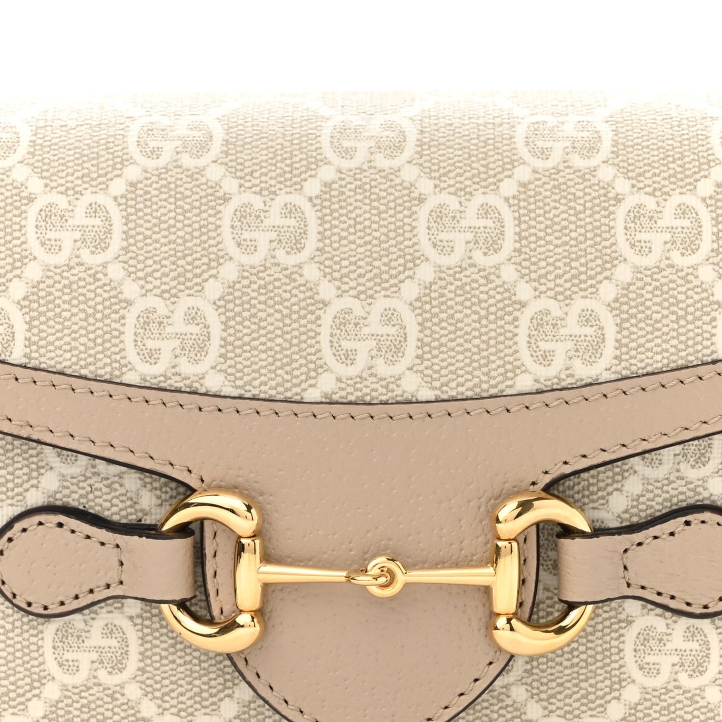 GG Supreme Monogram Textured Dollar Calfskin Mini Horsebit 1955 Shoulder Bag Beige Mystic White Oatmeal