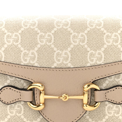 Gucci GG Supreme Monogram Textured Dollar Calfskin Mini Horsebit 1955 Shoulder Bag Beige Mystic White Oatmeal 8 of 10
