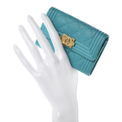 Chanel Caviar Quilted Boy Card Holder Wallet Turquoise 2 of 9