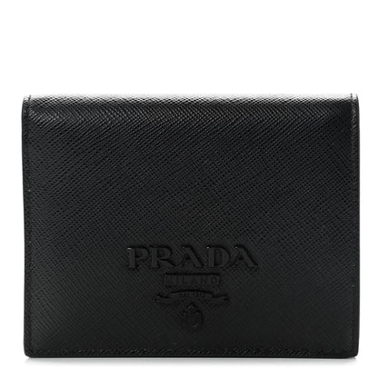 Prada Saffiano Shine Bi-Fold Wallet Black 1 of 9