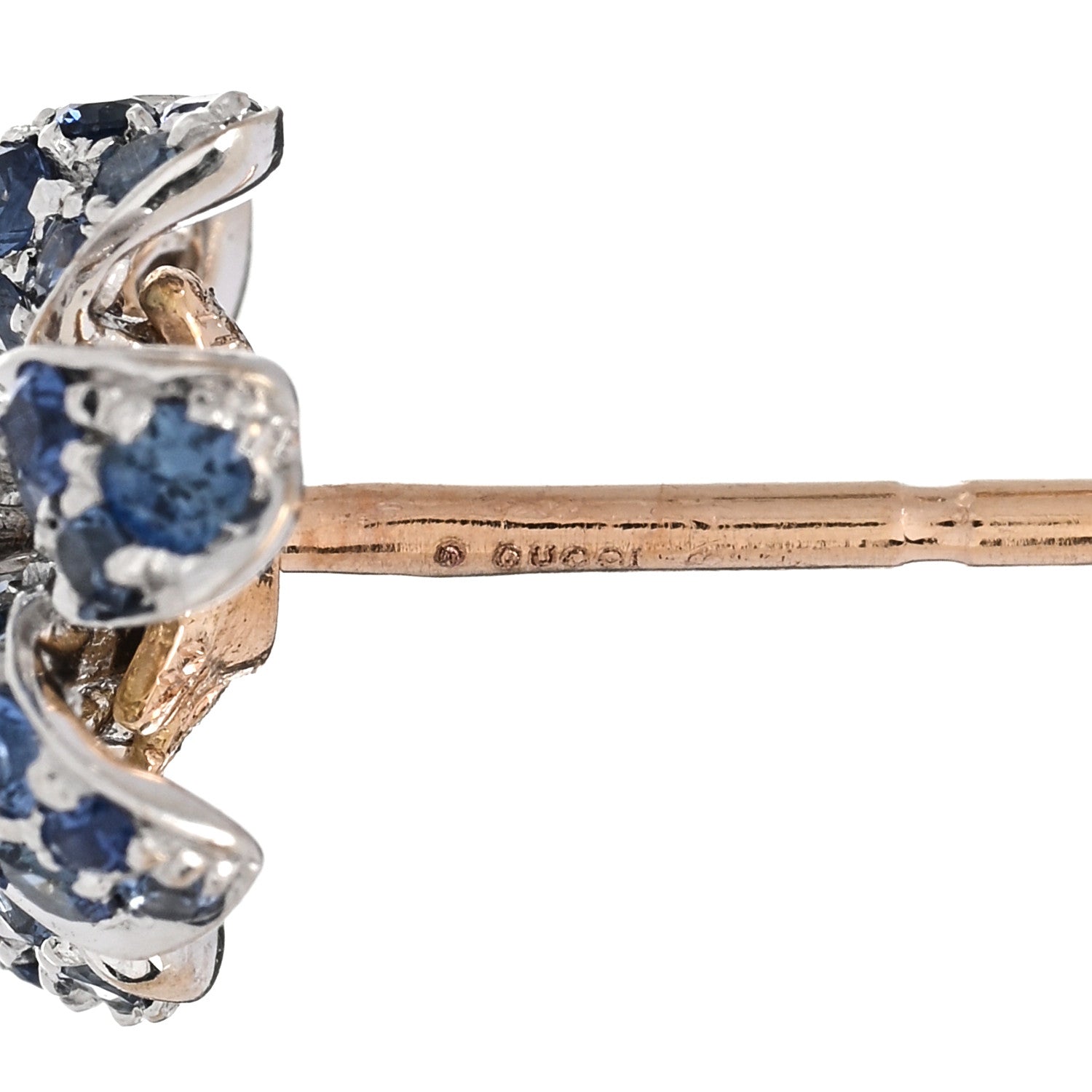 Gucci 18K Rose White Gold Diamond Blue Sapphire Flora Orchid Stud Earrings 4 of 5