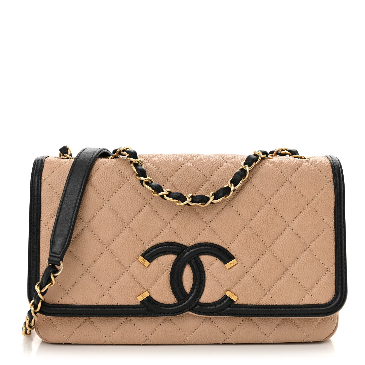 Chanel Caviar Quilted Medium CC Filigree Flap Beige Black 1 of 13