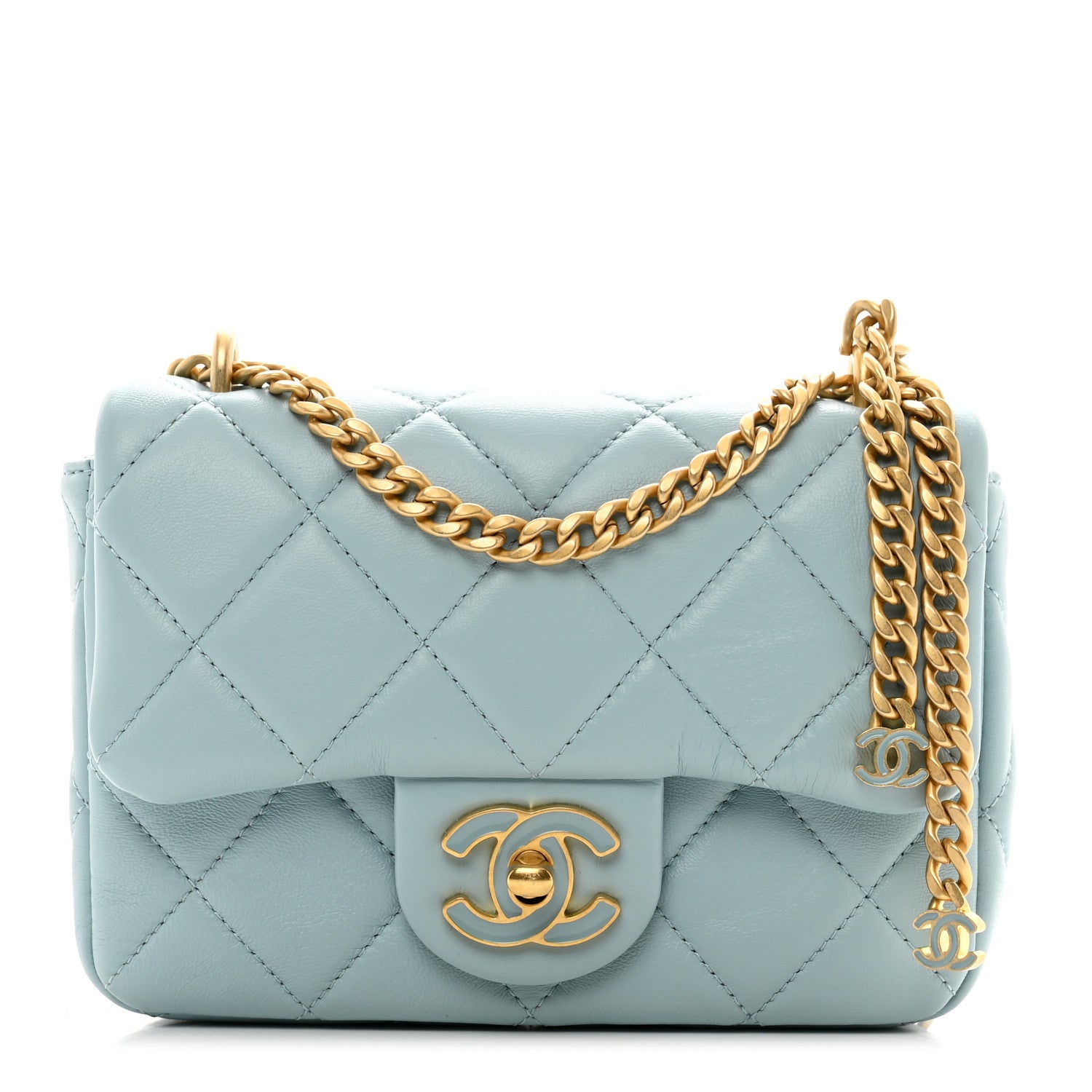 Chanel Lambskin Enamel Quilted Mini Pending CC Square Flap Light Blue 1 of 10