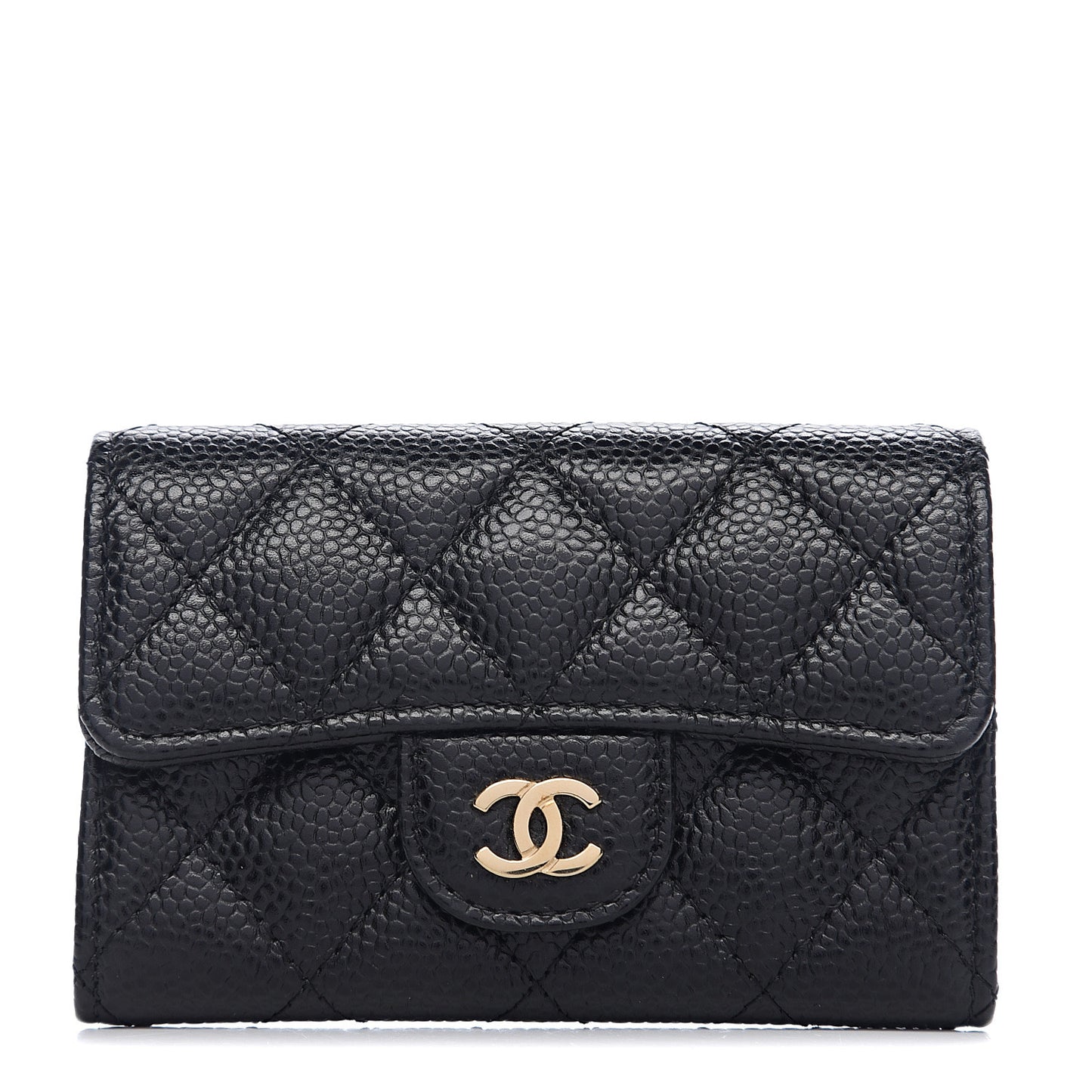 Caviar Quilted Flap Card Holder Black