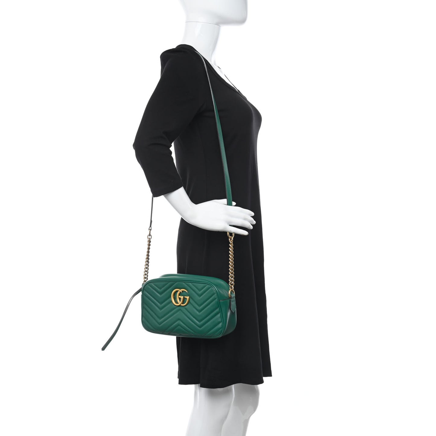 Calfskin Matelasse Small GG Marmont Chain Shoulder Bag Emerald Green