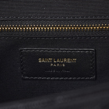Saint Laurent Grain De Poudre Matelasse Chevron Large Monogram Satchel Black 9 of 10