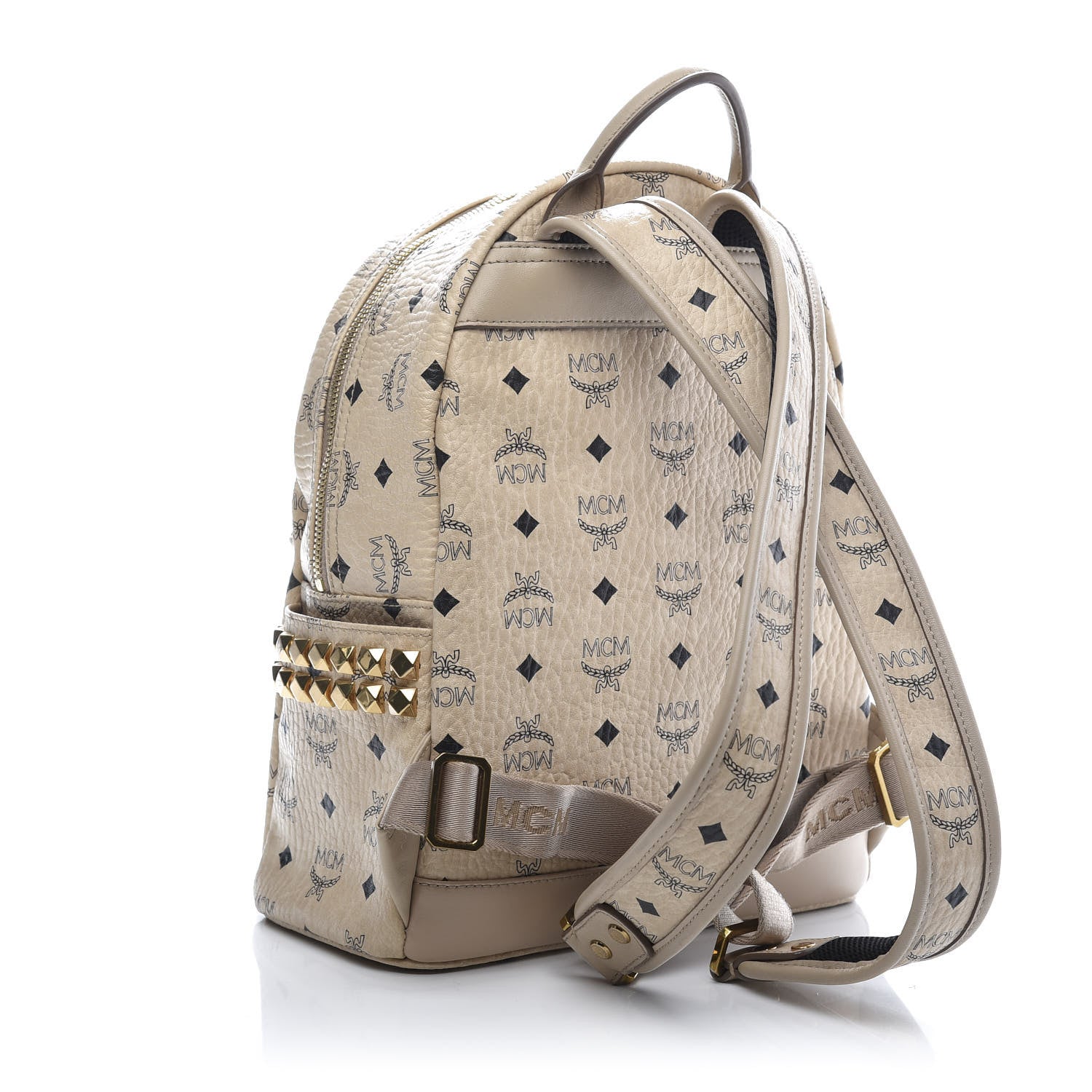 MCM Visetos Small Side Stud Stark Backpack Beige 2 of 10