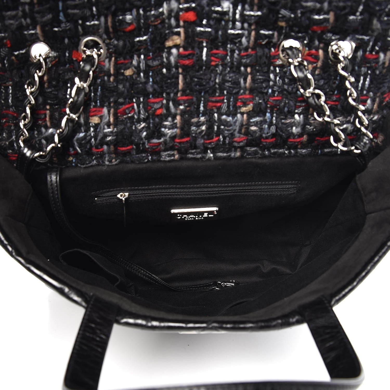 Chanel Glazed Calfskin Quilted Tweed Portobello Tote Black Red 5 of 8