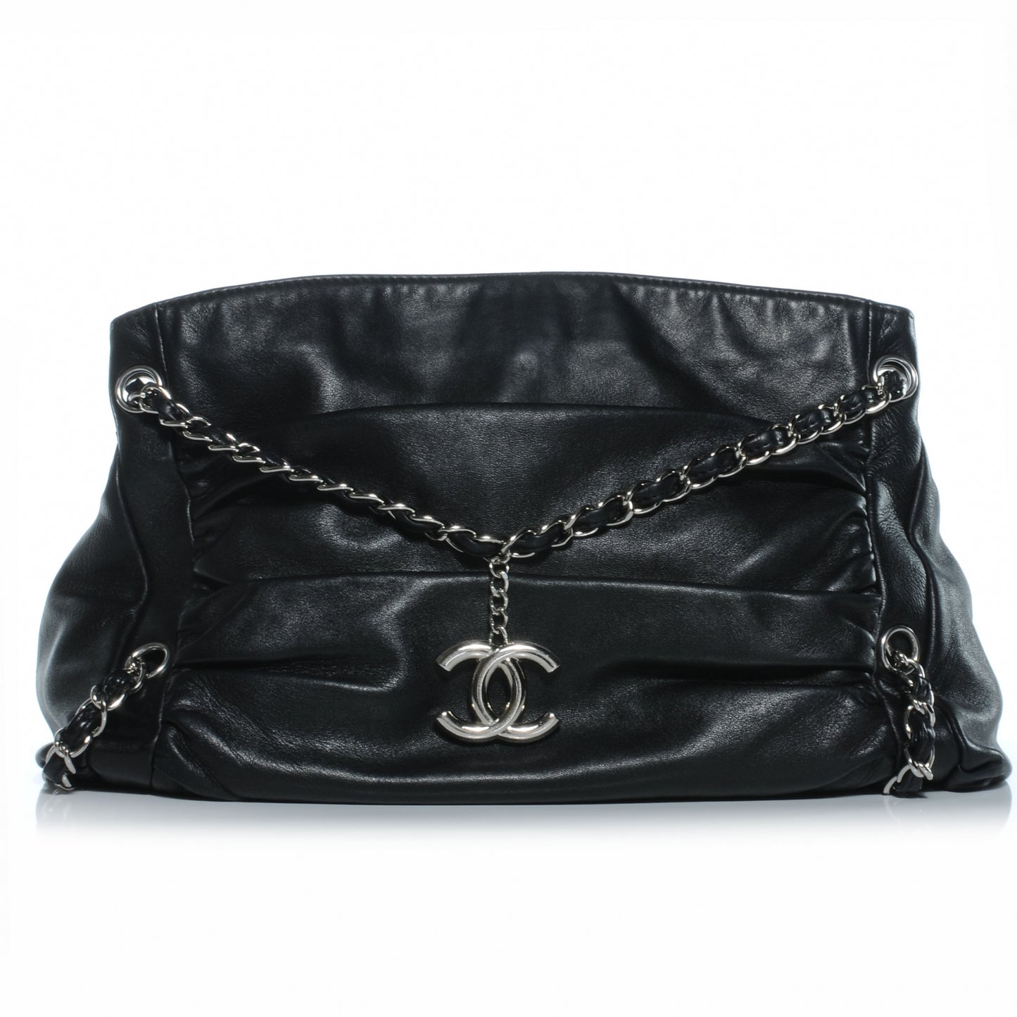 Lambskin Large Sharpei Shoulder Bag Black