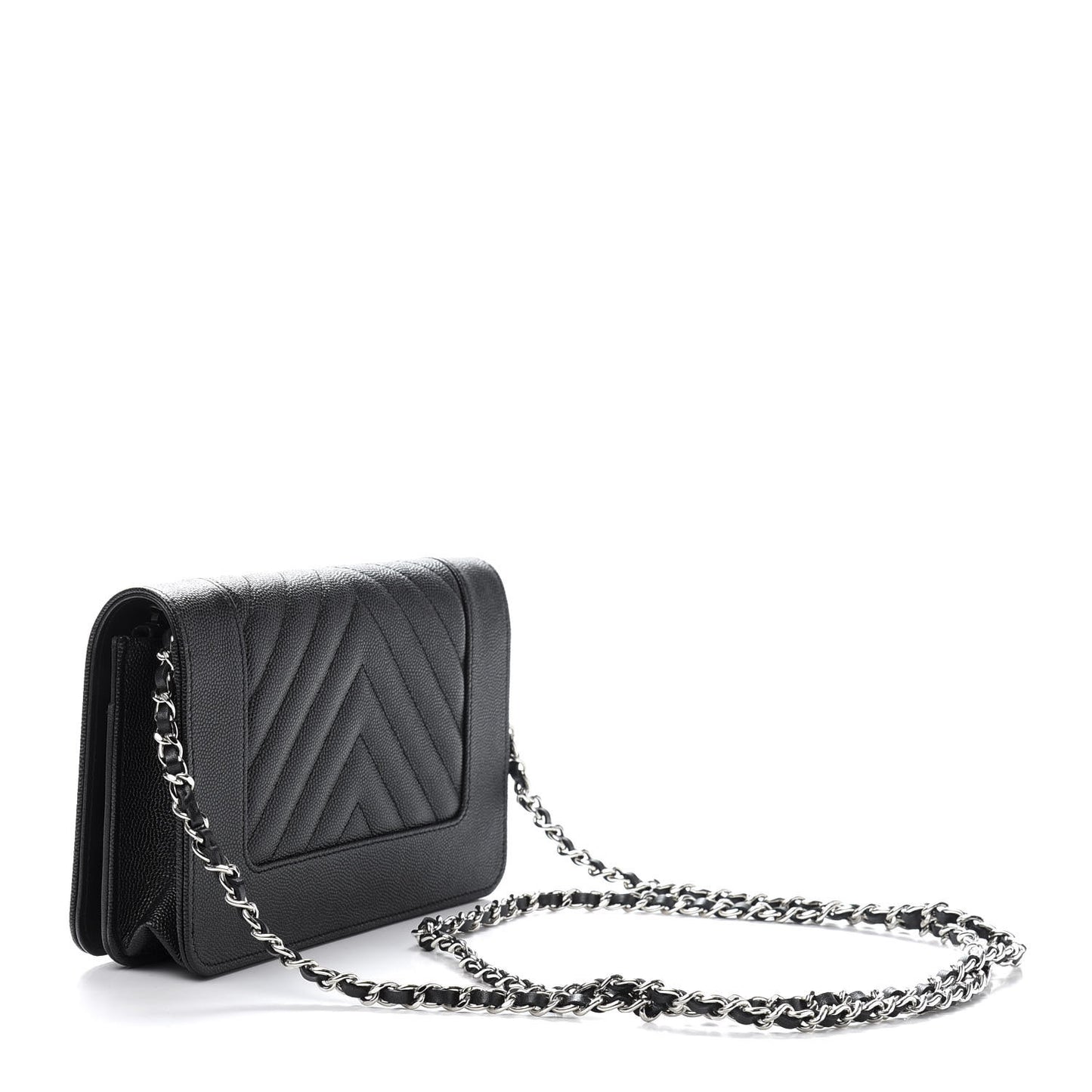 Caviar Chevron Quilted Vintage Mademoiselle Wallet On Chain WOC Black