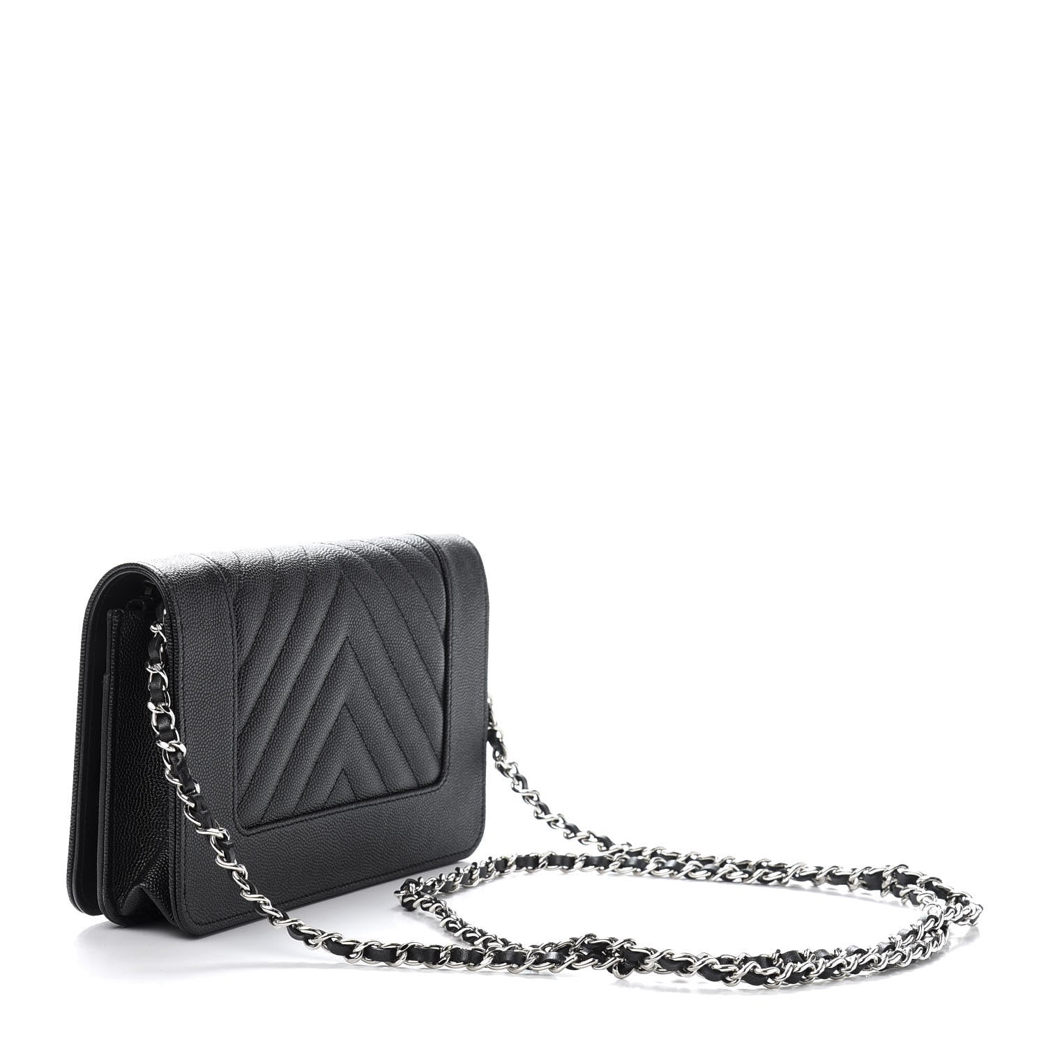 Chanel Caviar Chevron Quilted Vintage Mademoiselle Wallet On Chain WOC Black 3 of 12