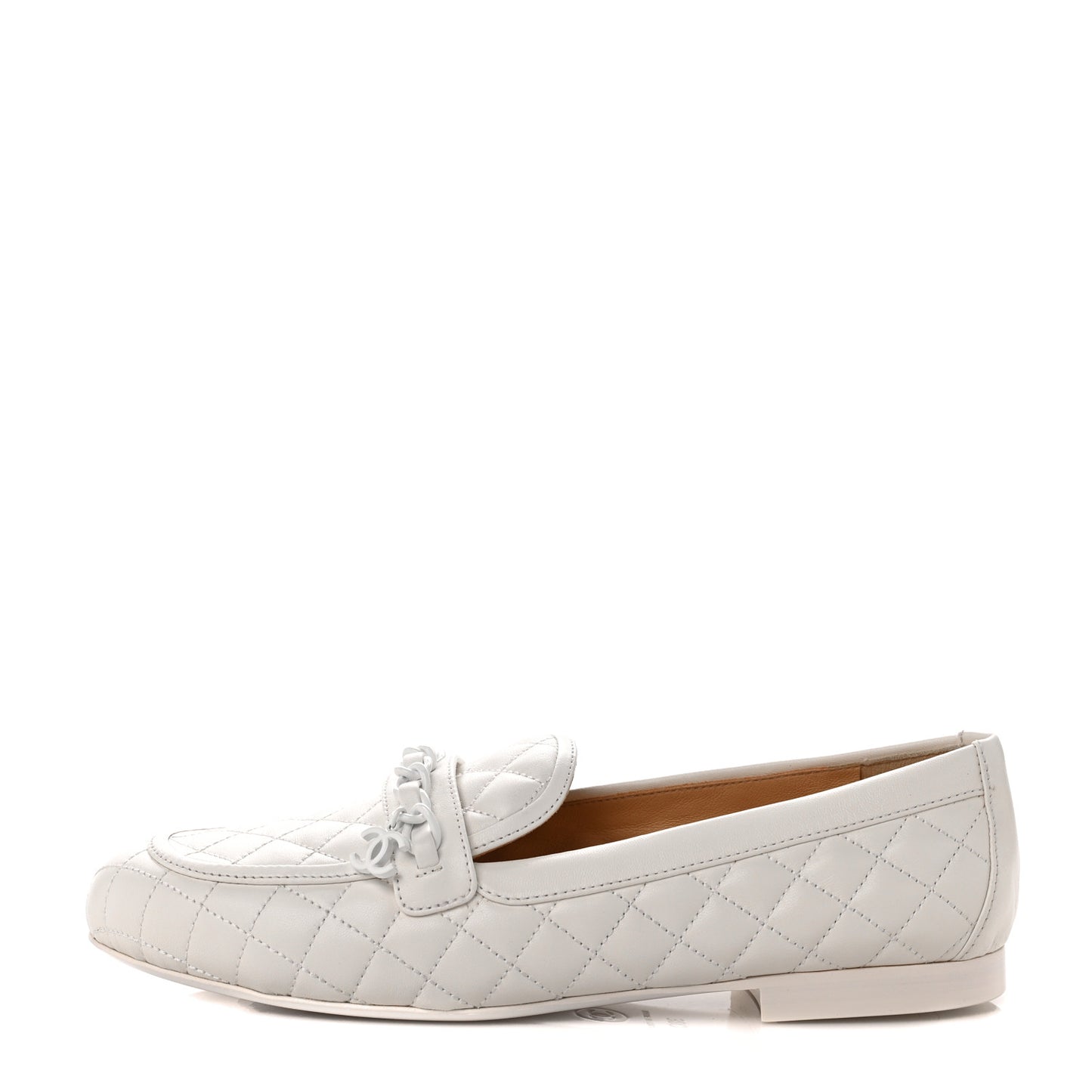 Lambskin Quilted Womens Chain CC Loafers 38 White