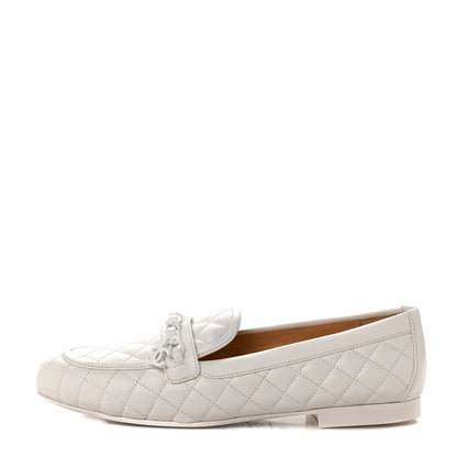 Chanel Lambskin Quilted Womens Chain CC Loafers 38 White 1 of 8
