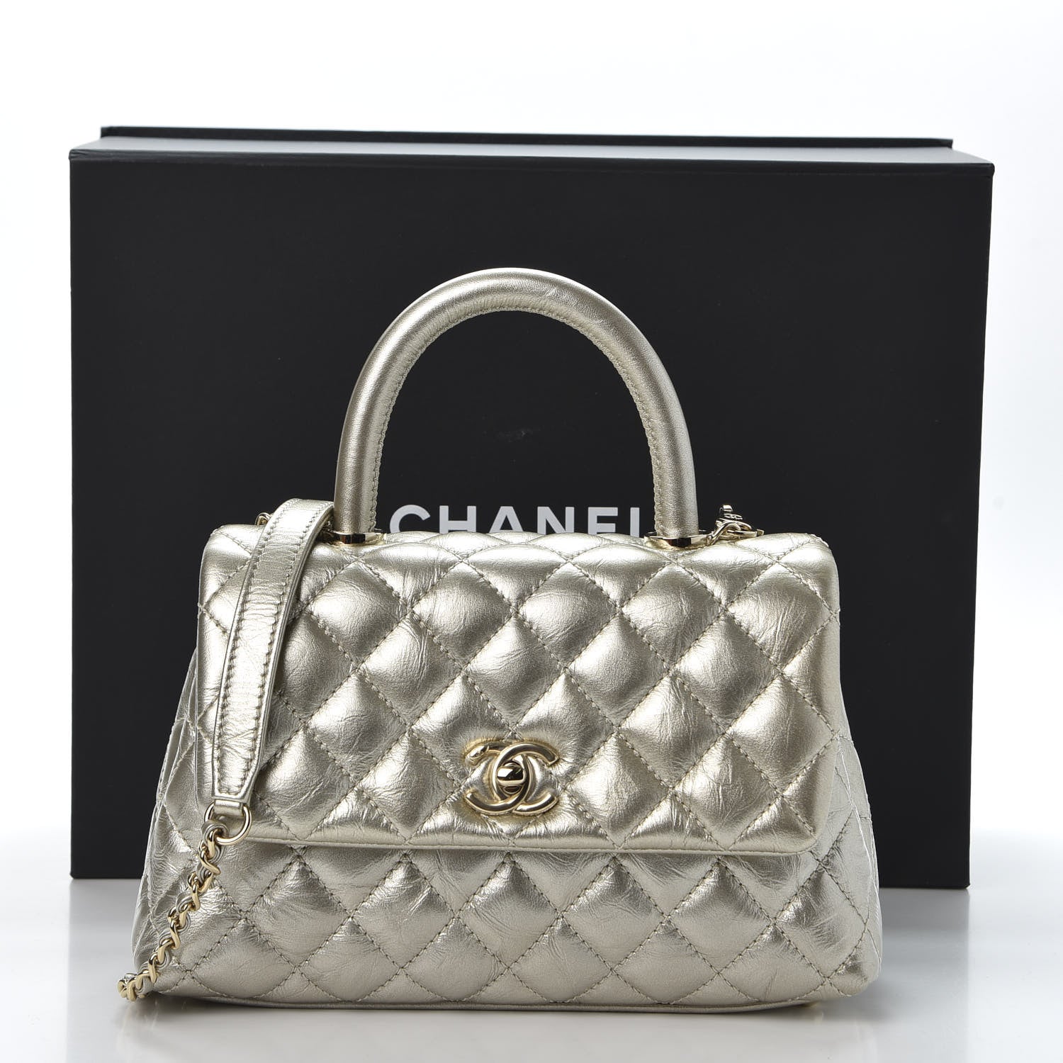 Chanel Metallic Aged Calfskin Quilted Mini Coco Handle Flap Silver 10 of 10