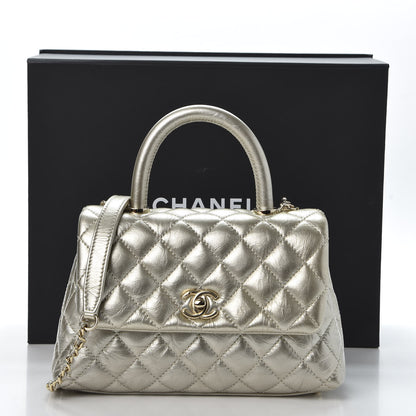 Chanel Metallic Aged Calfskin Quilted Mini Coco Handle Flap Silver 10 of 10