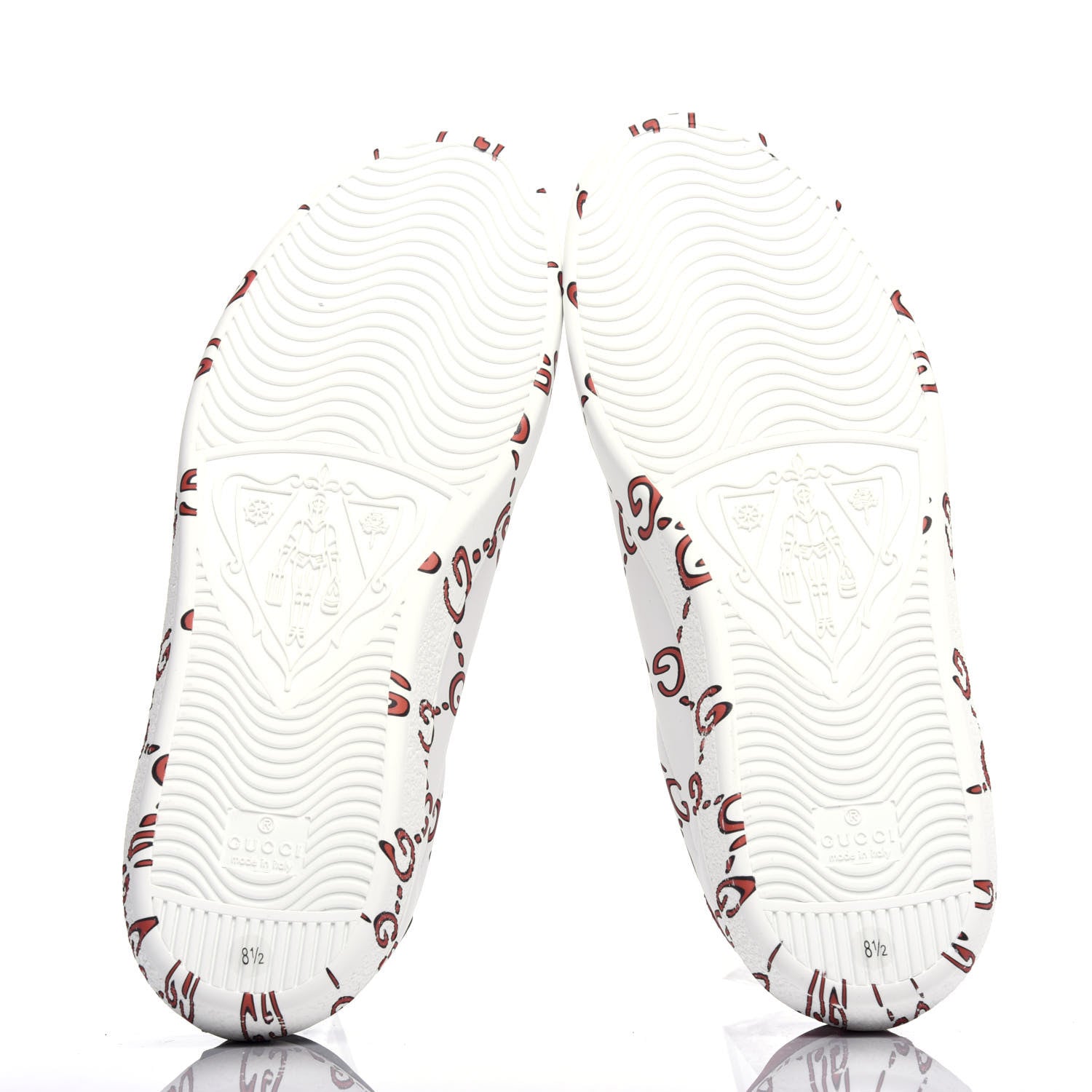 Gucci Calfskin GucciGhost Print Mens Ace Sneakers 8.5 White Hibiscus Red 6 of 9