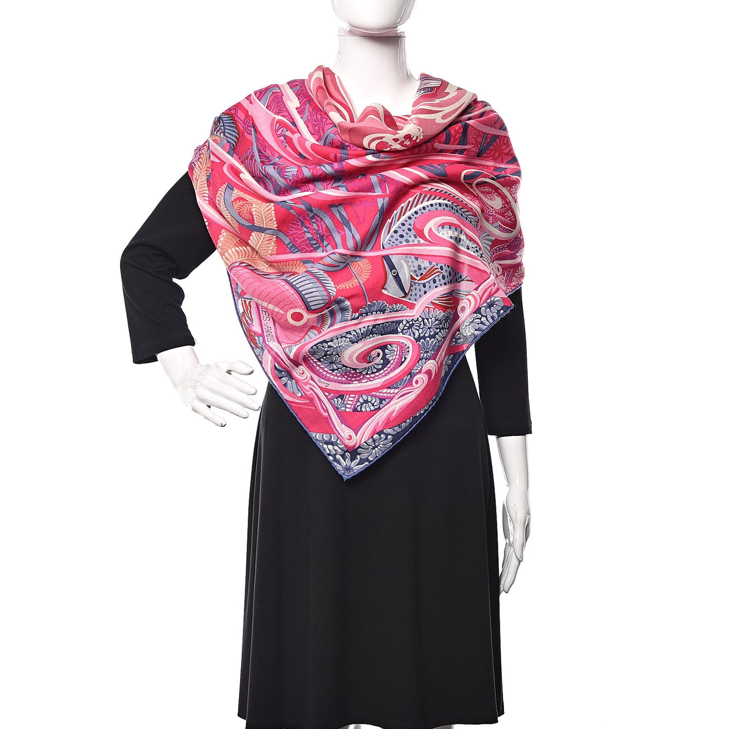 Cashmere Silk De La Mer Au Ciel Shawl 140 Rose Vif Fuchsia Gris Bleuete