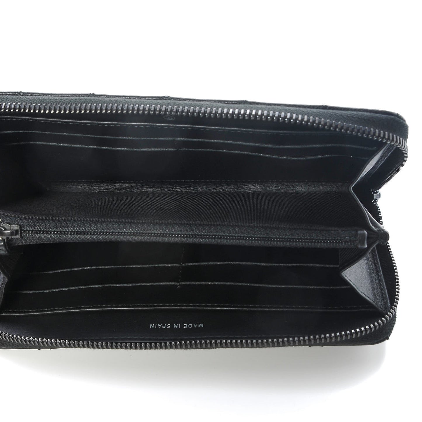 Crumpled Calfskin Quilted Large Zip Around Wallet So Black