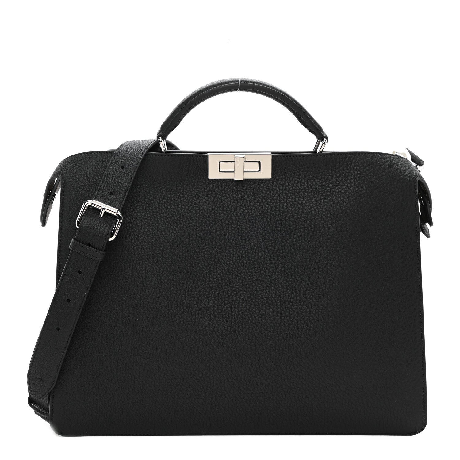 Fendi Cuoio Romano Vitello Cover Glazed Fabric Bi-Color FF 1974 Medium Peekaboo I SEE U Satchel Black Mimosa Tobacco Moro 1 of 7