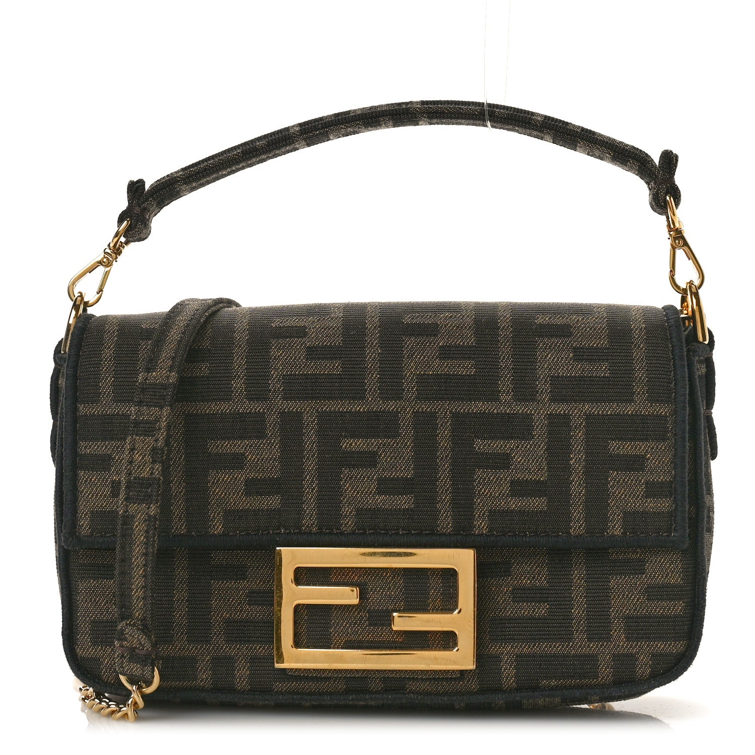 Fendi Fabric Jacquard FF 1974 Mini Baguette Tobacco Moro Black 1 of 10