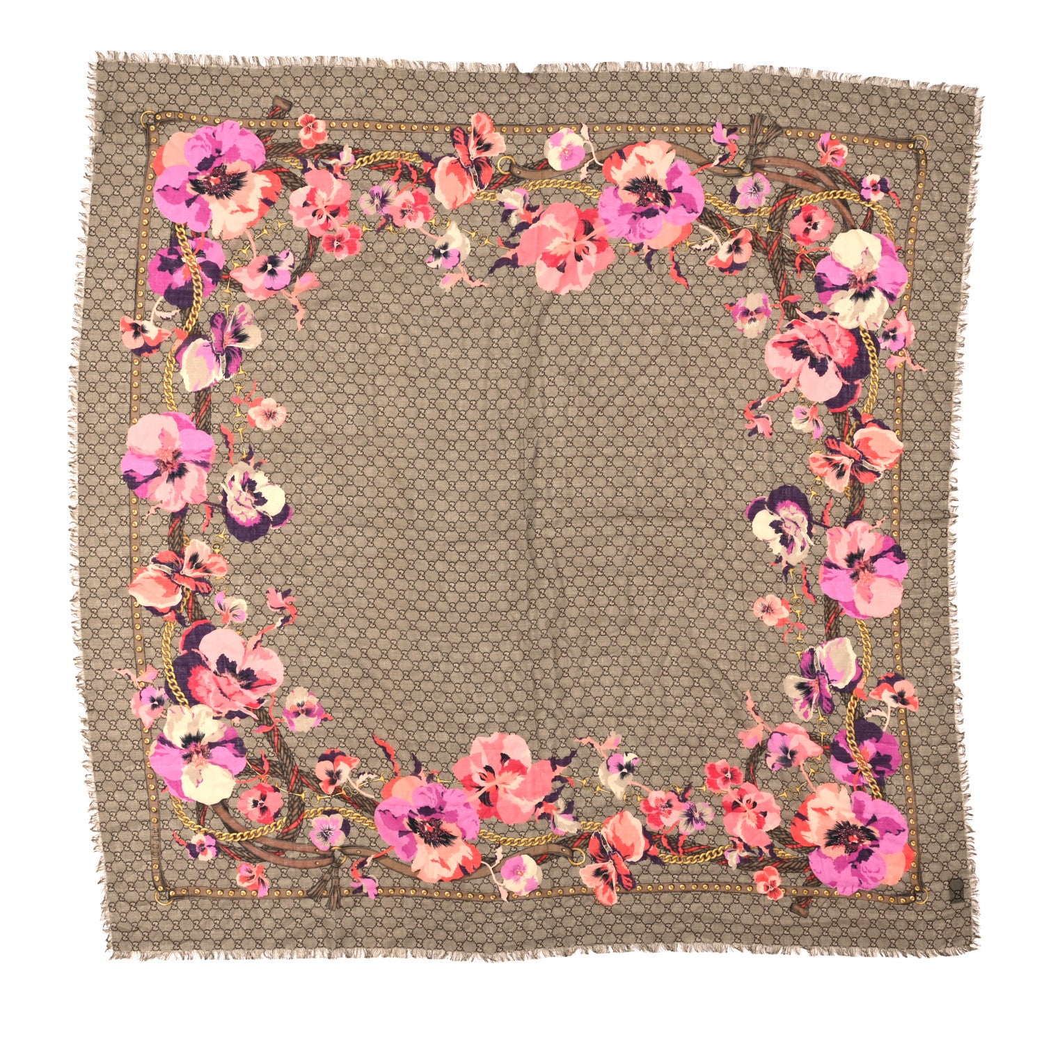 Gucci Wool Jacquard GG Monogram Big Panshie Fringe Shawl Roseate Beige 1 of 3
