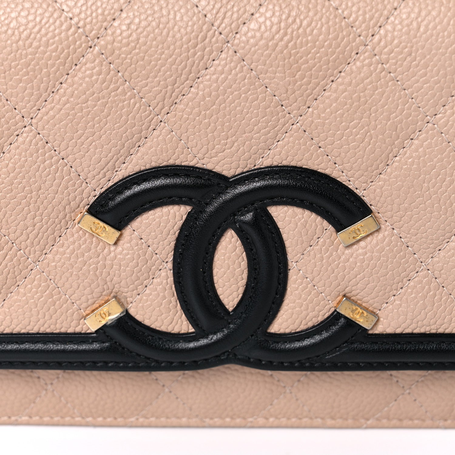 Chanel Caviar Quilted CC Filigree Wallet On Chain WOC Beige Black 12 of 13