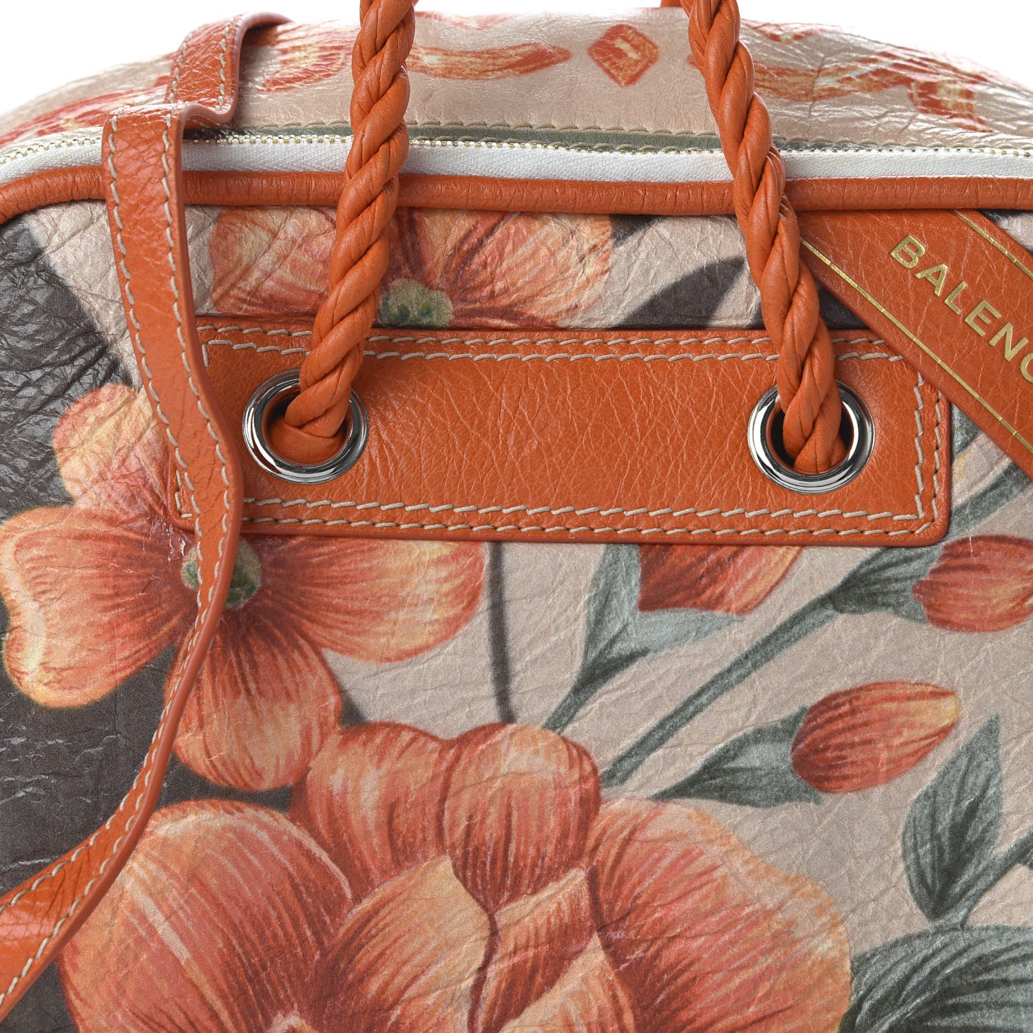 Balenciaga Agneau Floral Print Small Blanket Square Tote Orange 10 of 10