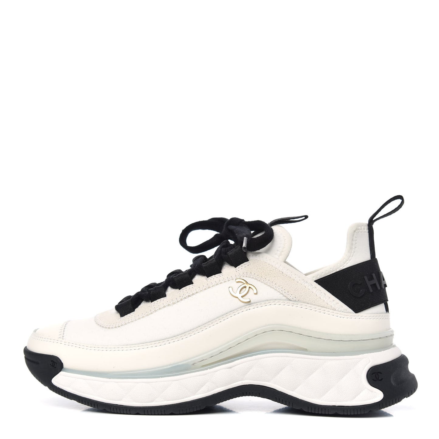Velvet Calfskin Mixed Fibers CC Sneakers 36 Ivory Black