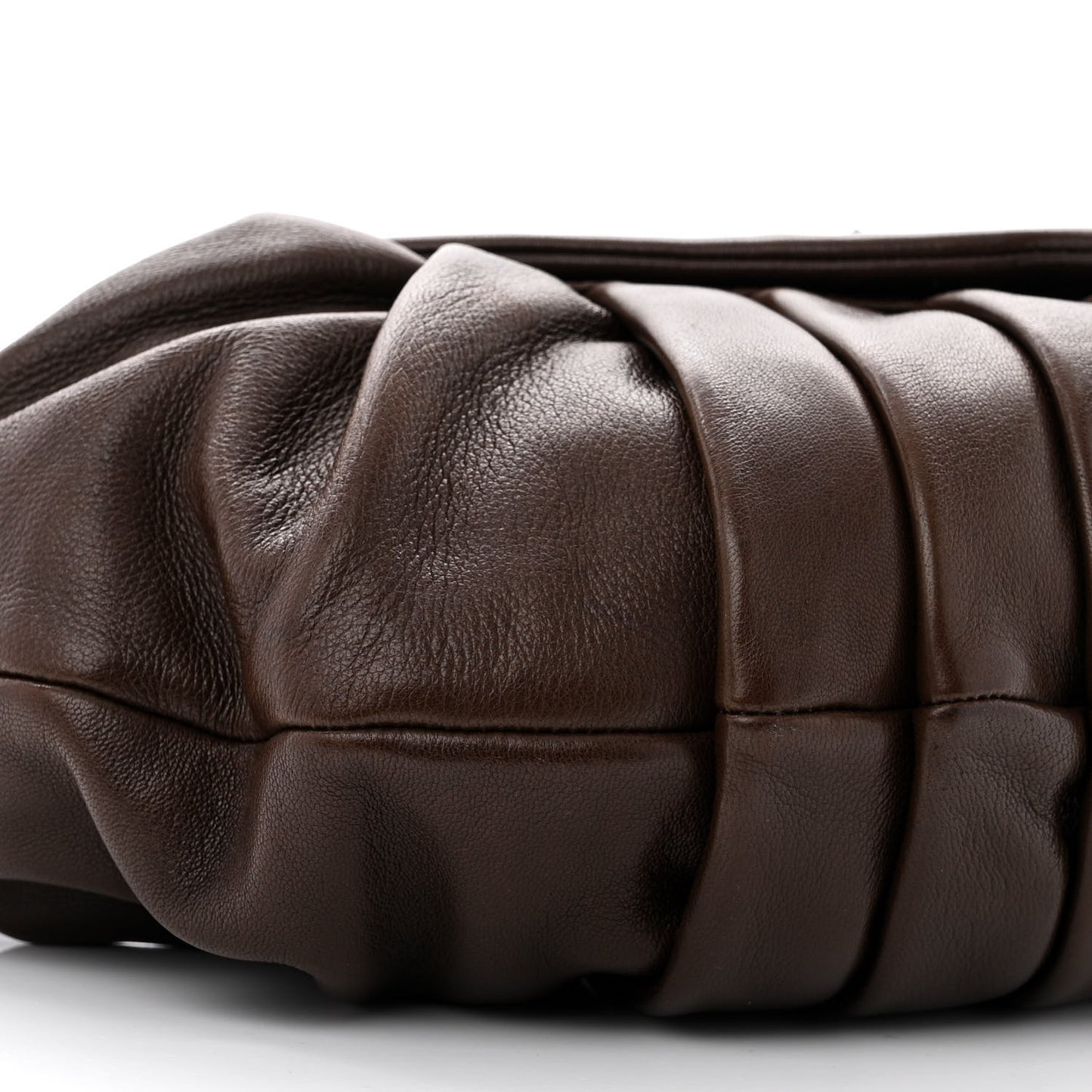 Lambskin Pleated CC Shoulder Bag Marron Fonce