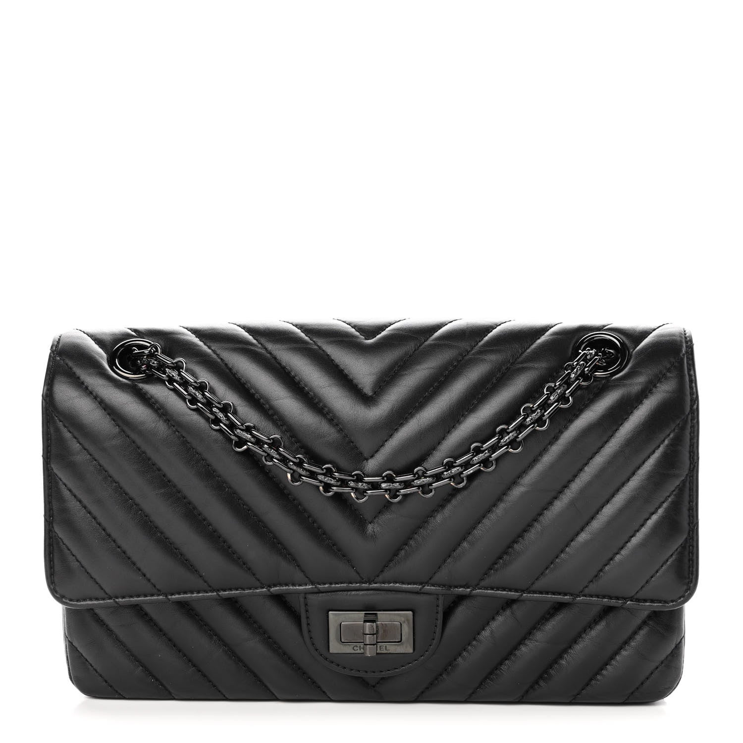 Chanel Aged Calfskin Chevron Quilted 2.55 Reissue 225 Flap So Black 1 of 12