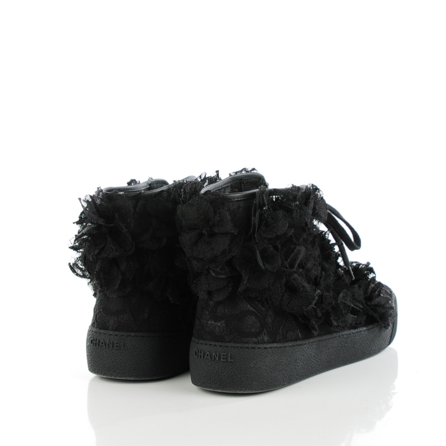 Chanel Lace Mesh Camellia High Top Sneakers 38 Black 4 of 7