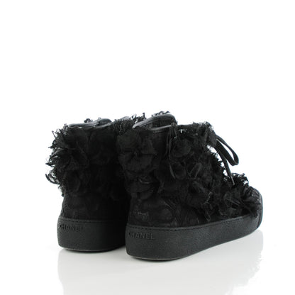Chanel Lace Mesh Camellia High Top Sneakers 38 Black 4 of 7
