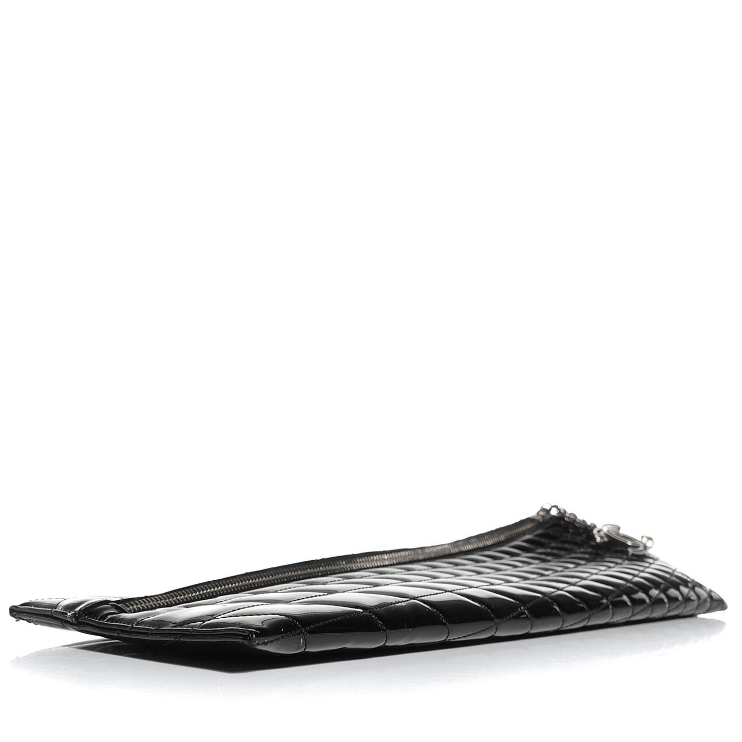 Patent Calfskin Geometric Quilted Large Kaleidoscope Clutch Black