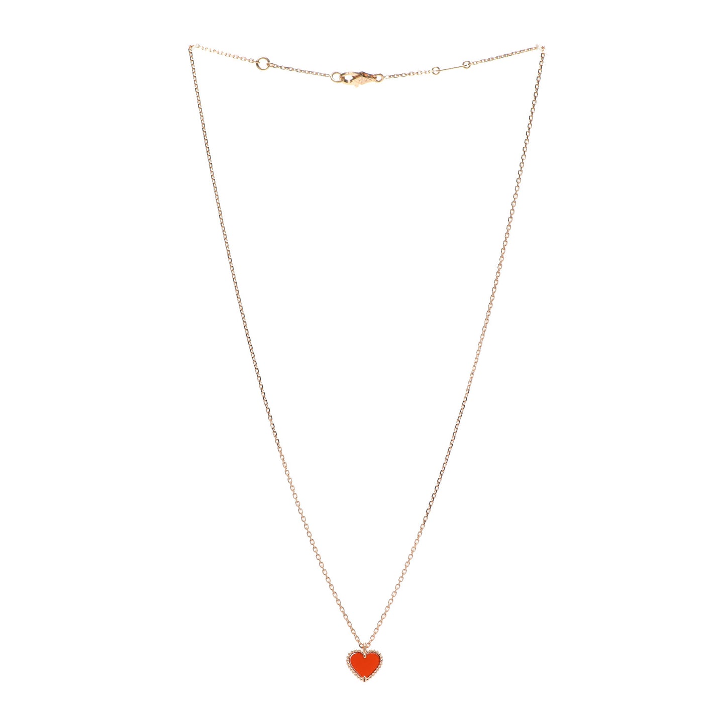 18K Rose Gold Carnelian Sweet Alhambra Heart Pendant Necklace