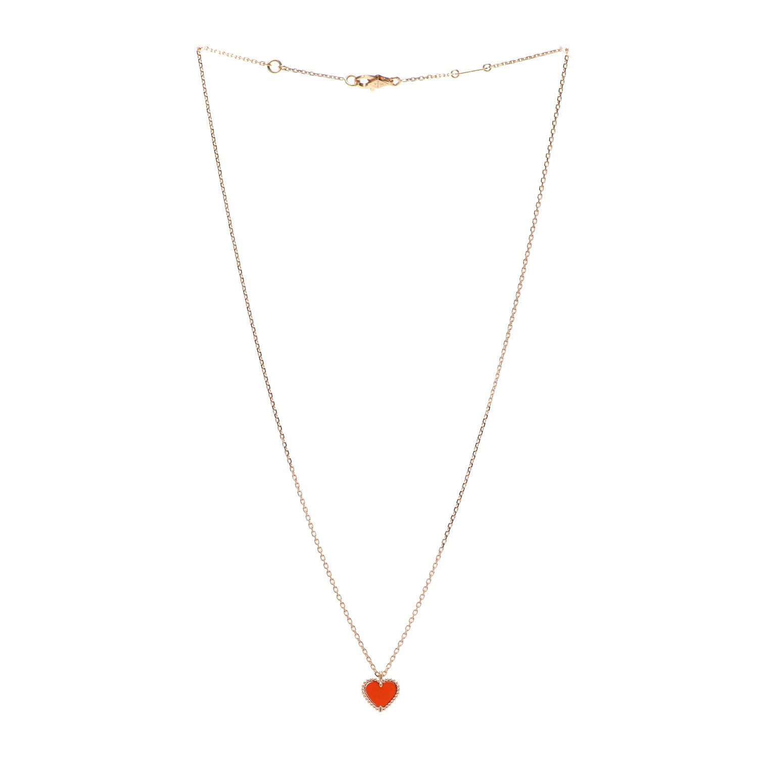Van Cleef & Arpels 18K Rose Gold Carnelian Sweet Alhambra Heart Pendant Necklace 3 of 7