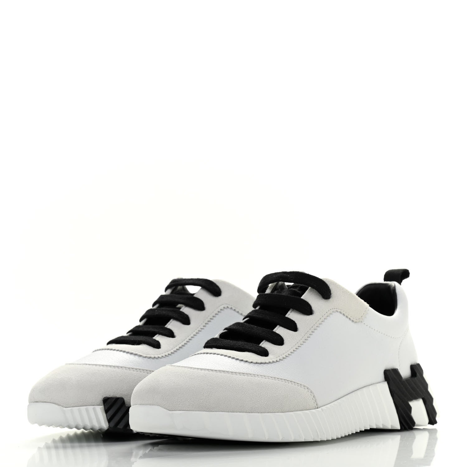 Hermes Goatskin Suede Goatskin Bouncing Sneakers 37 White Black 3 of 9