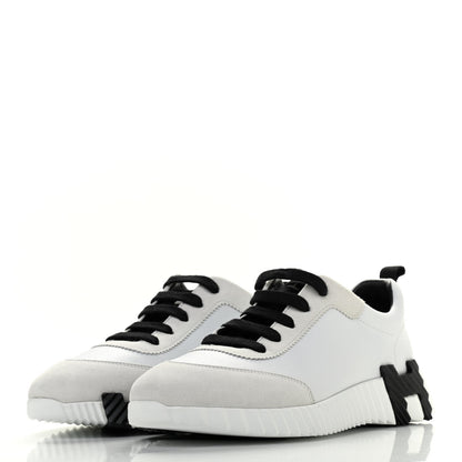 Hermes Goatskin Suede Goatskin Bouncing Sneakers 37 White Black 3 of 9