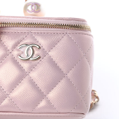 Chanel Iridescent Caviar Quilted Mini Pearl On Top Vanity Case With Chain Light Pink 11 of 12